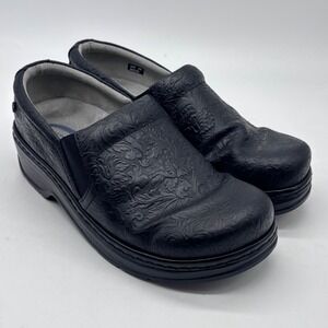 Klogs Women 9W Black Tooled Leather Naples Clogs Comfort Nursing Shoes
